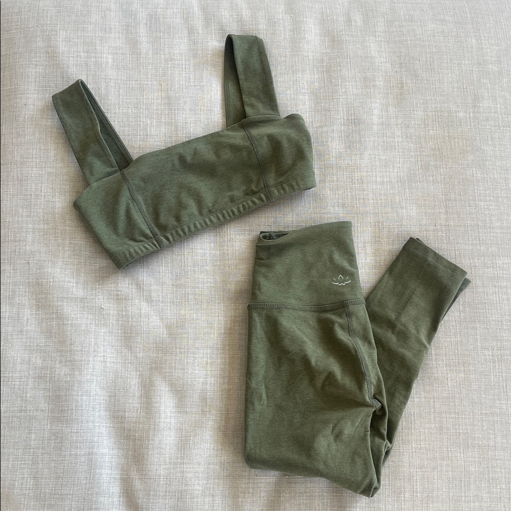 Beyond Yoga Olive Sports Bra and Capri leggings set